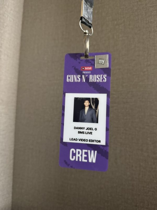 Danny's crew pass from the Guns N' Roses show: Danny Joel G, BMS Live, Lead Video Editor, Crew